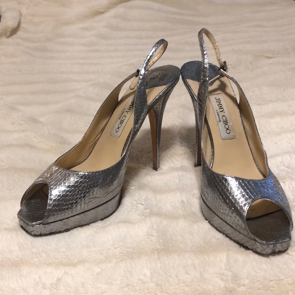 Authentic jimmy choo silver snakeskin heel